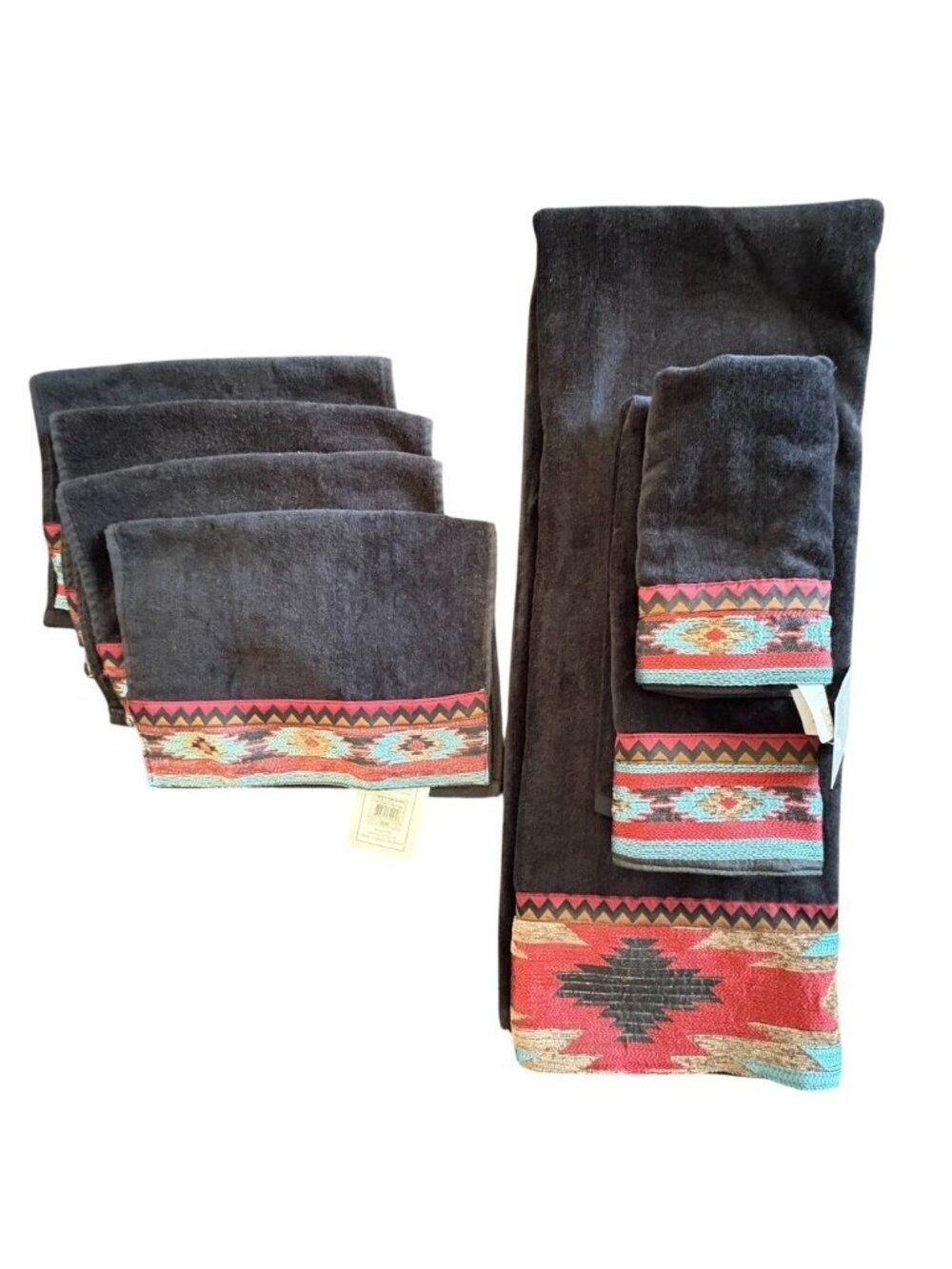 Veratex 7 Piece Towel Set NWT Aztec Southwestern Tribal Geometric Border